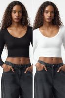 Trendyol Black-Ecru 2-Pack Fitted/Body-Sit Knitted Blouse