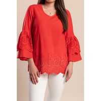 Pamučna Bluza Plus Veličine S Volanima, Crvena