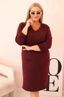 Kesi Włoski Sukienka damska Plus Size masełkowa z dekoltem V i rękawem bordowa