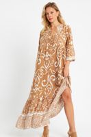 Cool & Sexy Women's Patterned Loose Maxi Dress Camel Q981