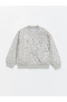 LC Waikiki Crew Neck Sequin Embroidered Girls Cardigan