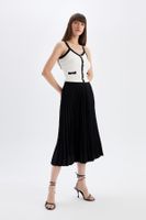 DEFACTO Flexible Waist Basic Plain Pleated Aerobin Midi Skirt B9014ax24au