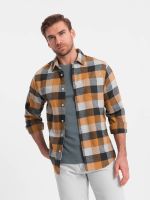 Ombre Men's plaid flannel shirt - yellow and black