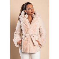 Kurze Wattierte Jacke Mit Kunstfell, Beige