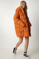 Happiness İstanbul Women's Orange Hooded Oversize Puffer Coat