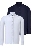 DOUBLE SET G721 DEWBERRY MEN'S SHIRT-NAVY-WHITE