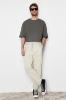 Trendyol Stone Elastic Waist Tied Jogger Fit Gabardine Trousers