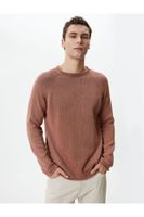 Koton Knitwear Sweater Washed Crew Neck Stitch Detail Cotton