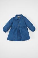 DEFACTO Baby Girl Polo Collar Long Sleeve Half Button Jean Dress