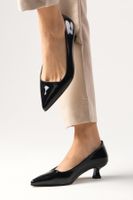 Mio Gusto Carmen Black Color Patent Leather Short Heel Shoes