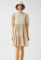 Koton Mini Poplin Dress Balloon Sleeve Flounce Crew Neck Cotton
