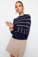 Trendyol Navy Blue Glitter Striped Knitwear Sweater