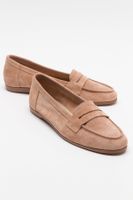 LuviShoes F02 Women's Dark Beige Suede Genuine Leather Flats.