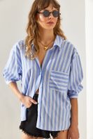 Bianco Lucci Women's V-Neck Oversize Striped Shirt 4458