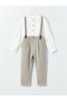 LC Waikiki Long Sleeve Baby Boy Shirt, Trousers and Suspenders 3-Piece Set