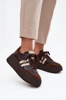 Kožené dámské tenisky na platformě Zazoo 3775 čokoládové