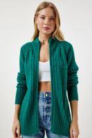 Happiness İstanbul Women's Dark Green Zippered Knitwear Cardigan