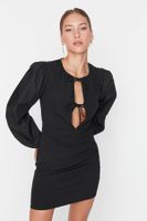 Trendyol Black Poplin tkané elegantné večerné šaty