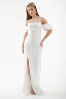 Lafaba Women's White Princess Sleeve Organza Long Evening Dress