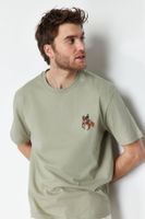 Trendyol Mint Oversize/Wide Cut Horse/Animal Embroidered Short Sleeve 100% Cotton T-Shirt