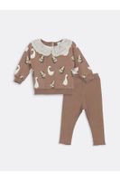 LC Waikiki LCW Baby Baby Girl Collar Long Sleeve Printed Sweatshirt and Leggings 2-Set