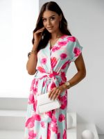 Resti Women's midi dress with short sleeves, wrap neckline in spring flowers