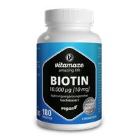 Vitamaze Biotin 10000 mcg hochdosiert vegan, 180 Tabletten für 6 Monate Vitamin B7, 10 mg reines Biotin, für Haarwuchs & Haut | Sensilab