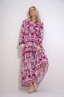 Trend Alaçatı Stili Women's Pink Robe Button Detailed Flounce Patterned Woven Viscose Dress