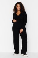 Trendyol Curve Black V-Neck Tie Detailed Knitwear Blouse & Trousers Set