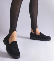 Gemre Czarne ażurowe  mokasyny z eko zamszu Clausen