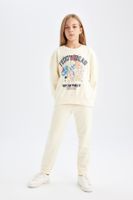 DEFACTO Girl 2-Piece Set Printed Crew Neck Thick Sweatshirt Elastic Waist Jogger Tracksuit Bottoms