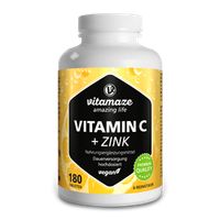 Vitamaze Vitamin C hochdosiert 1000 mg + Zink, vegan & optimal bioverfügbar, 180 Tabletten, Made in Deutschland | Sensilab