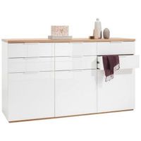 Carryhome ŠIROKÁ KOMODA, biela s vysokým leskom, dub artisan, 180/102/50 cm