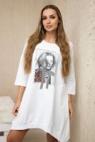 Šaty s potiskem a rozšířeným spodním dílem bílé