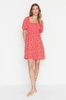 Trendyol Red Floral Waist Gimped Viscose Mini Woven Dress