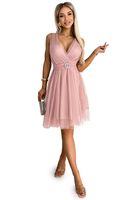 Women's tulle dress with neckline and decorative buckle Numoco