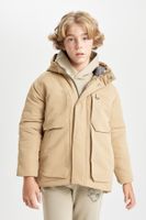 DEFACTO Boy's Water Repellent Hooded Fleece Lined Parka