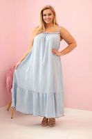 Kesi Włoski Sukienka damska Plus Size na ramiączkach z falbaną jasno jeansowa