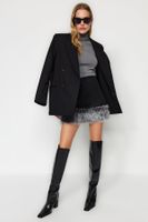 Trendyol Limited Edition Black Plush Detailed Super Mini Woven Skirt