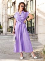 Resti Women's midi dress with a wrap neckline, short sleeves, and a belt