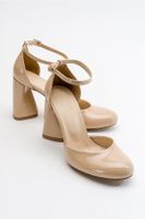 LuviShoes Oslo Beige Patent Leather Women's Heeled Shoes