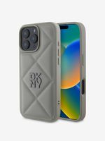 DKNY PU Leather Quilted Stack Logo Zadní Kryt pro iPhone 16 Pro Grey Etui za telefon ljubičasta