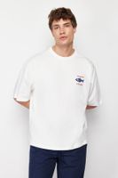 Trendyol Ecru Oversize/Wide Cut 100% T-Shirt