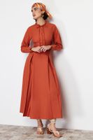 Trendyol Tile Collar Tie Detail Buttoned Woven Dress