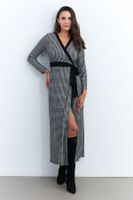 Cool & Sexy Women's Black-Ecru Double Breasted Houndstooth Maxi Dress