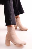 Shoeberry Women's Haylee Beige Suede Heeled Boots Beige Suede