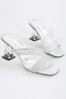 Shoeberry Women's Bien Silver Plated Stone Heeled Slippers