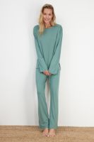 Trendyol Mint Slit Detailed T-shirt-Pants and Knitted Pajamas Set