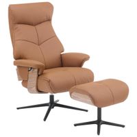 Livetastic RELAXAČNÍ KŘESLO S TABURETEM, dřevo, textil, kůže, hnědá