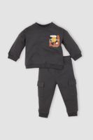 DEFACTO Baby Boy 2-Piece Set Crew Neck Printed Sweatshirt Elastic Waist Cargo Pocket Tracksuit Bottoms